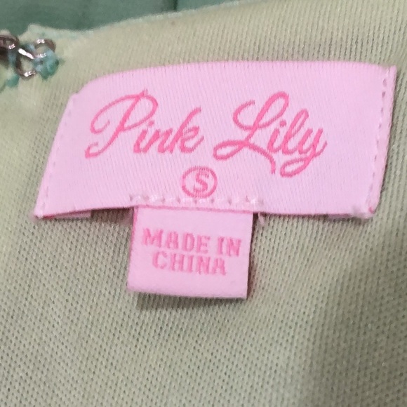 Francesca’s Collection Pink Lily Dress Size Small Mint Green Cutout Sides - Picture 7 of 11